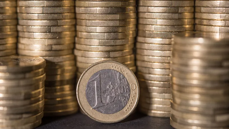Stacks of euro coins in close-up